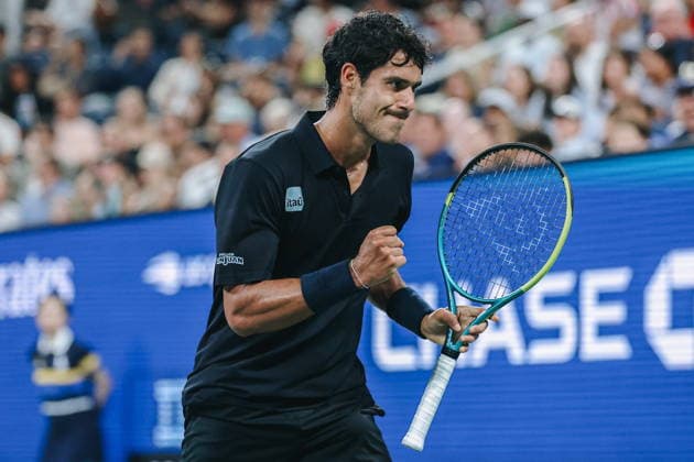 US Open tennis tournament - Day 3 Adolfo Daniel Vallejo of Panama reacts while in action against Gael Monfils of France during their Men™s Singles first round match at the US Open Tennis Championships at the USTA Billie Jean King National Tennis Center in Flushing Meadows, New York, USA, 01 September 2026. FLUSHING MEADOWS NEW YORK United States  Copyright: xOlgaxFedorovax
