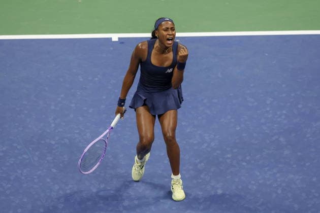 US Open tennis tournament - Day 3 Coco Gauff of the USA reats while in action against Zeynep Sonmez of Turkey during their Women™s Singles round one mathc of the US Open Tennis Championships in Flushing Meadows, New York, USA, 01 September 2026. FLUSHING MEADOWS NEW YORK United States  Copyright: xBRIANxHIRSCHFELDx