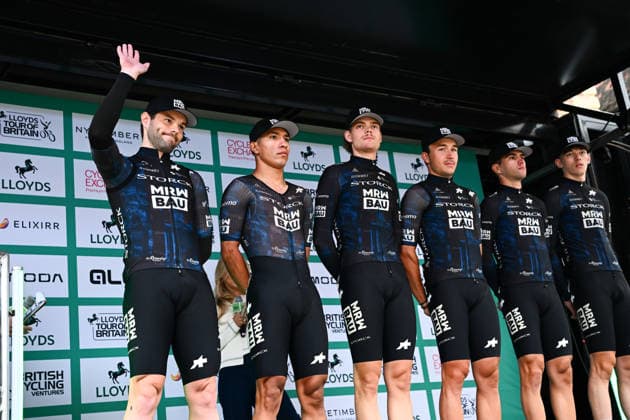 2026 Lloyds Tour of Britain Men Picture by Simon Wilkinson SWpix.com - 02 09 2026 - Cycling - UCI ProSeries - 2026 Lloyds Tour of Britain Men - Stage 1: Lincoln to Lincoln (182.5km) - Matthew Walls, Edgar Cadena Martinez, Alvaro Sagrado Perez, NoÃ Ury, Robin Kull, Jakob Neumann (Team Storck - MRW Bau) Copyright: x xSWpix.comx(t axPhotographyxHubxLtd)xSimonxWilkinson SWpix.comx SWP-3030-21732