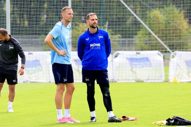 02.09.2026, DEU GER, Fussball , 2.Fussballbundesliga, Saison 2026 2027, Sportforum, Hertha BSC, Training Gustaf Nilsson ( Hertha BSC Berlin 9 ), Marius Gersbeck ( Hertha BSC Berlin 35 ) 2. Liga: DFB DFL regulations prohibit any use of photographs as image sequences and or quasi-video) Berlin Sportforum Berlin Deutschland *** September 2, 2026, DEU GER, Soccer, 2. Bundesliga, 2026–2027 season, Sportforum, Hertha BSC, Training: Gustaf Nilsson (Hertha BSC Berlin 9), Marius Gersbeck (Hertha BSC Berlin 35), 2nd Division. DFB and DFL regulations prohibit any use of photographs as image sequences and or quasi-video. Berlin Sportforum, Berlin, Germany Copyright: xNordphotox xEnglerx