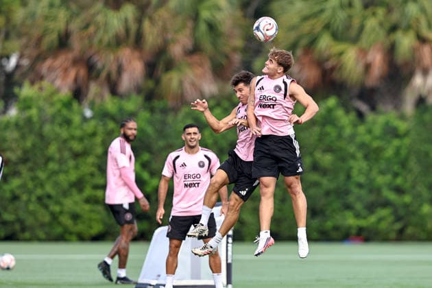 FORT LAUDERDALE, FL - SEPTEMBER 2: Mateo Silvetti (24) and Facundo Mura (4) of Inter Miami CF are seen during an Inter Miami Training Session at Florida Blue Training Center on September 2, 2026 in Fort Lauderdale, Florida. (Photo by Chris Arjoon Icon Sportswire) SOCCER: SEP 2 Inter Miami CF Training EDITORIAL USE ONLY Icon2609020000008