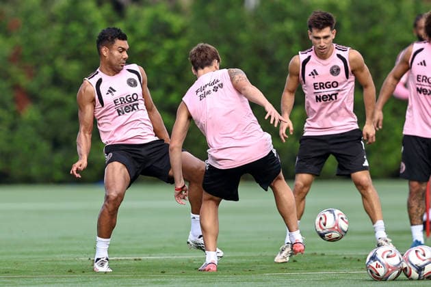 FORT LAUDERDALE, FL - SEPTEMBER 2: Casemiro (5) and Facundo Mura (4) of Inter Miami CF are seen during an Inter Miami Training Session at Florida Blue Training Center on September 2, 2026 in Fort Lauderdale, Florida. (Photo by Chris Arjoon Icon Sportswire) SOCCER: SEP 2 Inter Miami CF Training EDITORIAL USE ONLY Icon2609020000010