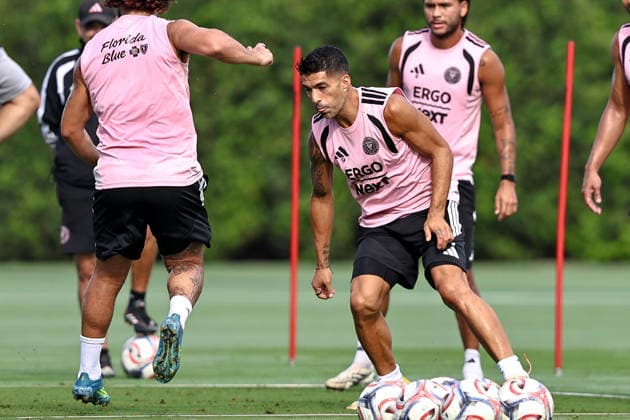 FORT LAUDERDALE, FL - SEPTEMBER 2: Luis Suarez (9) of Inter Miami CF is seen during an Inter Miami Training Session at Florida Blue Training Center on September 2, 2026 in Fort Lauderdale, Florida. (Photo by Chris Arjoon Icon Sportswire) SOCCER: SEP 2 Inter Miami CF Training EDITORIAL USE ONLY Icon2609020000016