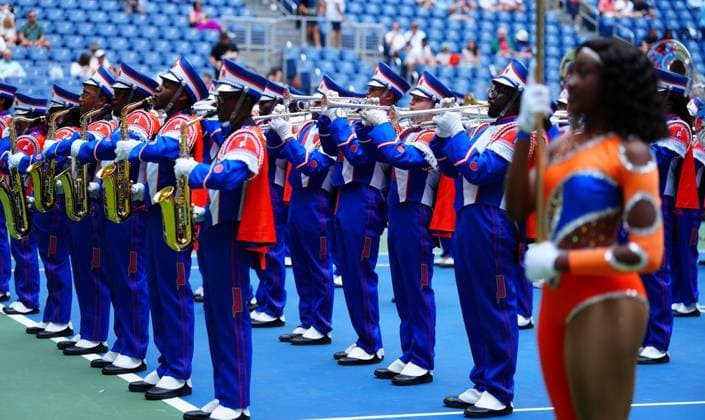 The Morgan State University marching band entertains fans on Arthur Ashe Court before play 2026 US Open, Day Four, USTA Billie Jean King National Tennis Center, New York, USA - 02 Sep 2026New York USTA Billie Jean King National T New York (NY) United States of America EDITORIAL USE ONLY No use with unauthorised audio, video, data, fixture lists, club league logos or live services. Online in-match use limited to 120 images, no video emulation. No use in betting, games or single club league player publications. Copyright: xJavierxGarcia Shutterstockx 17124553g