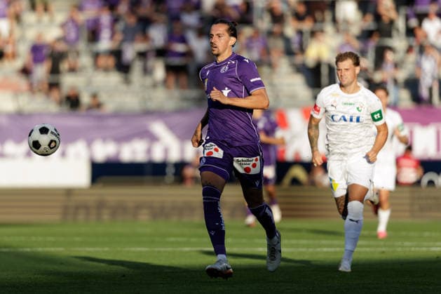 SOCCER - BL, A.Wien vs Wattens VIENNA,AUSTRIA,02.SEP.26 - SOCCER - ADMIRAL Bundesliga, FK Austria Wien vs WSG Tirol. Image shows Johannes Handl (A.Wien) and Nikolai Baden Frederiksen (Wattens).  GEPAxpictures xArminxRauthner