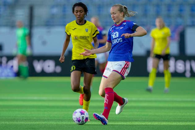 Women s European Cup Qualifiers: Valerenga vs. ZNK Radomlje, Oslo, September 2, 2026. ZNK Radomlje s Khadija Badio (left) and Valerenga s Noor Eckhoff as Valerenga faces Slovenian club ZNK Radomlje in the second match of the women s European Cup qualifiersCup at Intility Stadium. Valerenga leads 2–0 after the first match. Photo: Terje Bendiksby, NTB, Oslo, Norway. EDITORIAL USE ONLY. RESTRICTED USE FOR BETTING COMPANIES  Copyright: xTerjexBendiksbyx xNTBx