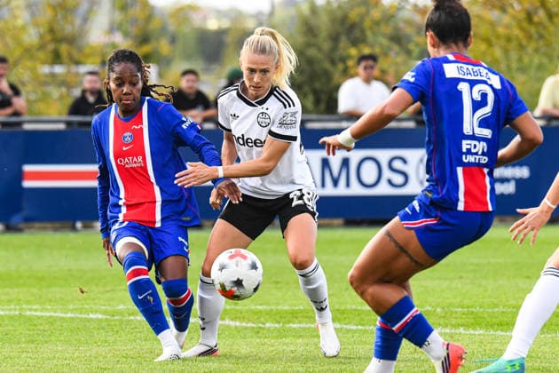 FOOTBALL : PSG vs Eintracht Francfort - UEFA Women™s Champions League - 02 09 2026 Tara Elimbi Gilbert (PSG) Rebecka Blomqvist (Eintracht Francfort) PoissyFrance  Copyright: xBaptistexAutissierx