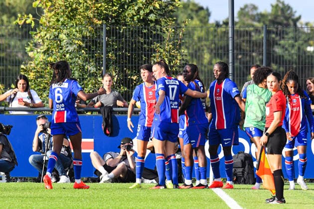 FOOTBALL : PSG vs Eintracht Francfort - UEFA Women™s Champions League - 02 09 2026 Joie des joueuses du PSG aprÃ s le but de Merveille Kanjinga (PSG) PoissyFrance  Copyright: xBaptistexAutissierx
