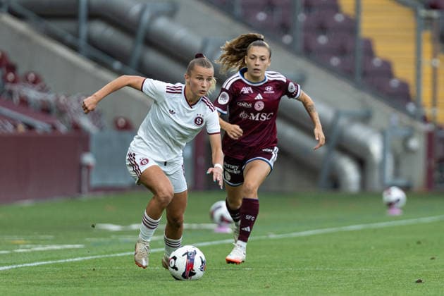 GENEVA, SWITZERLAND - SEPTEMBER 2 : Laura Retkesová of Sparta Praha drives the ball during the UEFA Women s Champions League between Servette FC Chenois Féminin and AC Sparta Praha at Stade de Genève in Geneva, Switzerland. Copyright: xCarlaxBoticax xSPPx Sportspressphoto_SPR222185