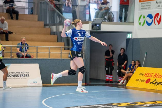 HSG Blomberg-Lippe (GER) vs. TuS Metzingen (GER), Handball, 1. Handball Bundesliga Frauen, Spieltag 2, Saison 2026 2027, Blomberg, 02.09.26 Nieke Kuehne (HSG Blomberg-Lippe, 09) im Torwurf Blomberg Synflex-Arena an der Ulmenallee Deutschland