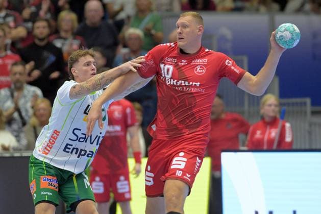 Dainis Kristopans (MT Melsungen 10) (am Ball), Victor Kloeve (Frisch Auf Goeppingen 7) (L) , GER, MT Melsungen - Frisch Auf Goeppingen, Handball, 1. Bundesliga, 2. Spieltag, Saison 2026 2027, 02.09.2026, GER, MT Melsungen - Frisch Auf Goeppingen, Handball, 1. Bundesliga, 2. Spieltag, Saison 2026 2027, 02.09.2026 Kassel Copyright: xEibner-Pressefotox xRolandxSippelx EP_RSL