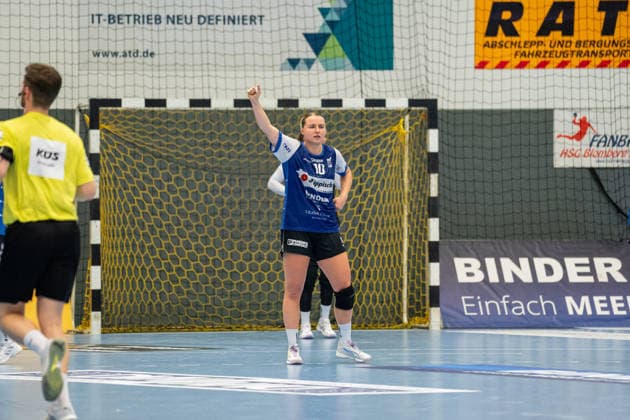 HSG Blomberg-Lippe (GER) vs. TuS Metzingen (GER), Handball, 1. Handball Bundesliga Frauen, Spieltag 2, Saison 2026 2027, Blomberg, 02.09.26 Maxi Muehlner (HSG Blomberg-Lippe, 10) jubelt nach einem Tor Blomberg Synflex-Arena an der Ulmenallee Deutschland