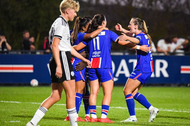 FOOTBALL : PSG vs Eintracht Francfort - UEFA Women™s Champions League - 02 09 2026 Joie des joueuses du PSG aprÃ s le but de Sakina Karchaoui (PSG) PoissyFrance  Copyright: xBaptistexAutissierx