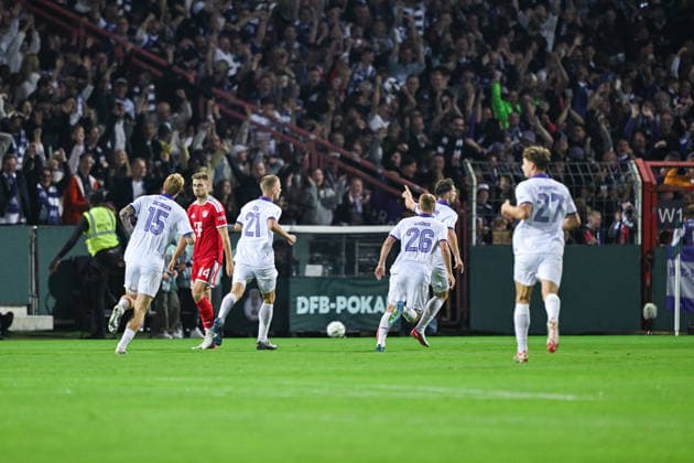 02.09.2026, Fussball, DFB-Pokal, VfL Osnabrück - FC Bayern München, Robin Meißner (VfL Osnabrück) freut sich über das Tor zum 1:0, xRHR-FOTO DEx Copyright: TeresaxKroeger RHR-FOTOx RHR-FOTO DE