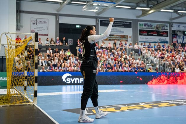 HSG Blomberg-Lippe (GER) vs. TuS Metzingen (GER), Handball, 1. Handball Bundesliga Frauen, Spieltag 2, Saison 2026 2027, Blomberg, 02.09.26 Nicole Roth (HSG Blomberg-Lippe, 61) jubelt nach einer Parade Blomberg Synflex-Arena an der Ulmenallee Deutschland