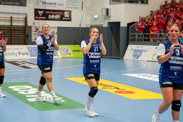 HSG Blomberg-Lippe (GER) vs. TuS Metzingen (GER), Handball, 1. Handball Bundesliga Frauen, Spieltag 2, Saison 2026 2027, Blomberg, 02.09.26 Alexia Hauf (HSG Blomberg-Lippe, 31) jubelt freut sich ueber den Sieg gegen TuS Metzingen (GER) Blomberg Synflex-Arena an der Ulmenallee Deutschland
