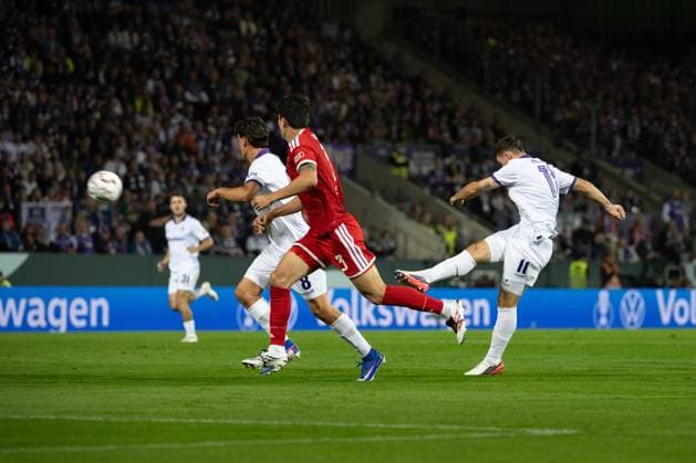 Tor zum 1:0 durch Robin Meißner 11 (Osnabrueck), VfL Osnabrueck vs. FC Bayern Muenchen, DFB-Pokal, 1. Runde, 02.09.2026 DFB regulations prohibit any use of photographs as image sequences and or quasi-video Osnabrück Niedersachsen Deutschland