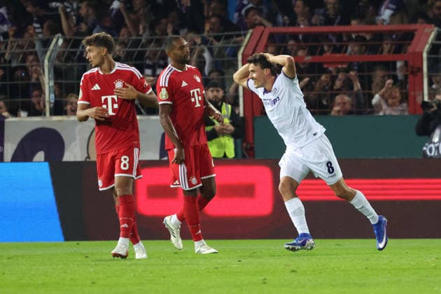 02.09.2026, xrekx, Fussball DFB Pokal 1.Runde, VfL Osnabrueck - FC Bayern München v.l. Leonhard Münst (VfL Osnabrueck Osnabrück) jubelt nach dem Tor zum 1:0 Osnabrueck