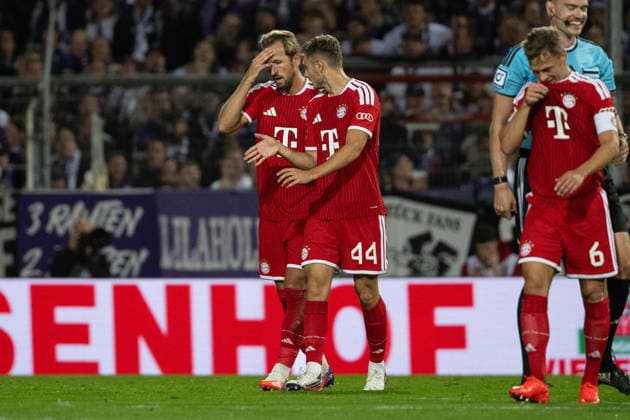 Torjubel zum 1:1 durch Harry Kane 9 (FC Bayern Muenchen), VfL Osnabrueck vs. FC Bayern Muenchen, DFB-Pokal, 1. Runde, 02.09.2026 DFB regulations prohibit any use of photographs as image sequences and or quasi-video Osnabrück Niedersachsen Deutschland