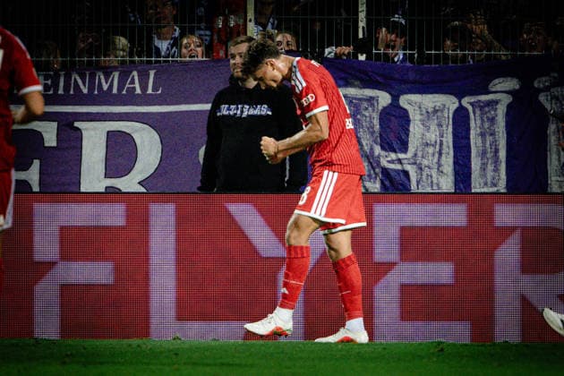Torjubel zum 1:2 durch Tom Bischof 8 (FC Bayern Muenchen) VfL Osnabrueck vs. FC Bayern Muenchen, DFB-Pokal, 1. Runde, 02.09.2026 DFB regulations prohibit any use of photographs as image sequences and or quasi-video Osnabrück Niedersachsen Deutschland