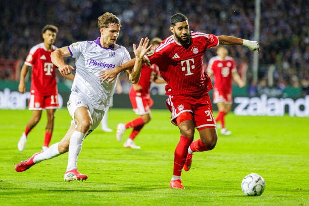 (L-R) Robin Fabinski (VfL Osnabrueck, 27) im Zweikampf mit Ismael Saibari (FC Bayern Muenchen, 34) GER, VfL Osnabrueck vs. FC Bayern Muenchen, Fussball, DFB-Pokal, 1. Runde, Spielzeit 2026 2027, 02.09.2026 DFL Regulations prohibit any use of photographers as image sequences and or quasi-video. GER, VfL Osnabrueck vs. FC Bayern Muenchen, Fussball, DFB-Pokal, 1. Runde, Spielzeit 2026 2027, 02.09.2026 Osnabrueck Copyright: xEibner-Pressefoto JanxRollingerx EP_JSK