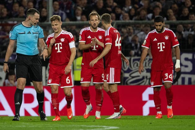 Torjubel zum 1:1 durch Harry Kane 9 (FC Bayern Muenchen), VfL Osnabrueck vs. FC Bayern Muenchen, DFB-Pokal, 1. Runde, 02.09.2026 DFB regulations prohibit any use of photographs as image sequences and or quasi-video Osnabrück Niedersachsen Deutschland