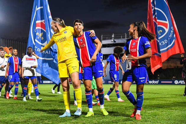 FOOTBALL : PSG vs Eintracht Francfort - UEFA Women™s Champions League - 02 09 2026 Kiedrzynek Katarzyna (PSG) Elisa De Almeida (PSG) Sakina Karchaoui (PSG) PoissyFrance  Copyright: xBaptistexAutissierx