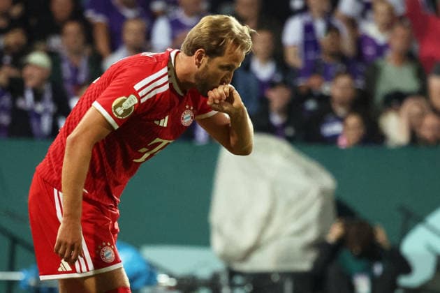 02.09.2026, xrekx, Fussball DFB Pokal 1.Runde, VfL Osnabrueck - FC Bayern München v.l. Torjubel nach dem Tor zum celebrating the goal celebrate 1:1 durch Harry Kane (FC Bayern Muenchen) Osnabrueck