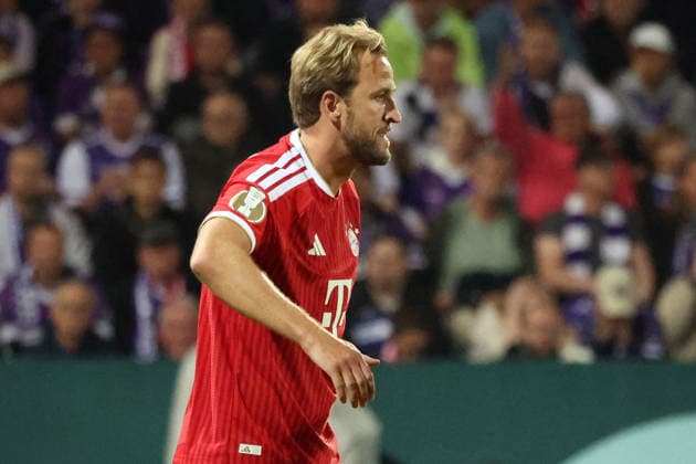 02.09.2026, xrekx, Fussball DFB Pokal 1.Runde, VfL Osnabrueck - FC Bayern München v.l. Torjubel nach dem Tor zum celebrating the goal celebrate 1:1 durch Harry Kane (FC Bayern Muenchen) Osnabrueck