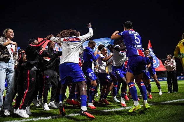 FOOTBALL : PSG vs Eintracht Francfort - UEFA Women™s Champions League - 02 09 2026 Joie des joueuses du PSG apres la qualification en Ligue des Champions fÃ minines PoissyFrance  Copyright: xBaptistexAutissierx
