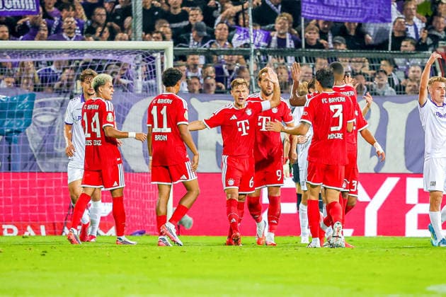 2026.09.02, xkwix, Fußball, DFB-Pokal, VfL Osnabrück - FC Bayern München, Stadion an der Bremer Brücke, 1.Runde, Saison 2026 2027: Torjubel beim Tor zum 1:1 durch Harry Kane (FC Bayern Muenchen 9) DFB regulations prohibit any use of photographs as image sequences and or quasi-video. Photo: xKamilxWilkowskixPressefotoKochx Niedersachsen Deutschland