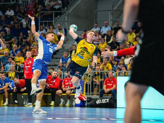 02.09.2026, xwppx, Handball Opel HBL, Rhein-Neckar-Löwen - VfL Gummersbach v.l. Å tÄ›pan Zeman (VfL Gummersbach), Haukur Thrastarson (Rhein-Neckar Löwen) Mannheim