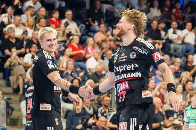 02.09.2026 - Handball - 1. Bundesliga OPEL HBL - Saison 2026 2027 - 02. Spieltag: HC Erlangen Metropolregion Nürnberg HCE - TSV Hannover-Burgdorf ( Die Recken ) - DaMa - xdaxmax - Jubel Freude - Marek Nissen (6, HC Erlangen HCE ) Maciej Gebala (77, HC Erlangen HCE )