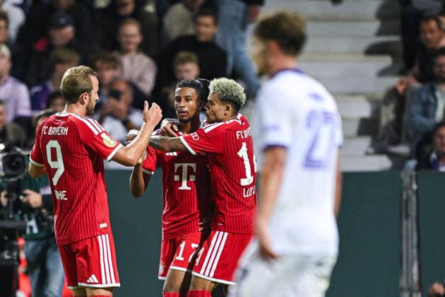 02.09.2026, Fussball, DFB-Pokal, VfL Osnabrück - FC Bayern München, Michael Olise (FC Bayern München) freut sich über das Tor zum 1:3 mit Harry Kane (FC Bayern München) , Luis Diaz (FC Bayern München) xRHR-FOTO DEx Copyright: TeresaxKroeger RHR-FOTOx RHR-FOTO DE
