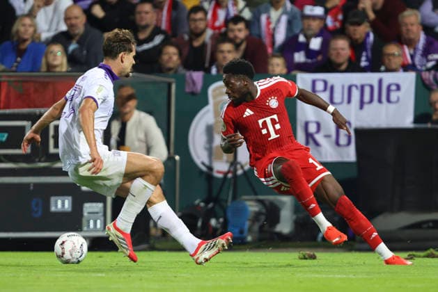 Robin Fabinski (VfL Osnabrueck) und Alphonso Davies (FC Bayern Muenchen) im Zweikampf waehrend des DFB-Pokal Spiels zwichen VfL Osnabrueck v FC Bayern Muenchen, Bremer Bruecke am 02. September 2026 in Osnabrueck, Deutschland. (Foto von Oliver Kaelke DeFodi Images) +++ Robin Fabinski (VfL Osnabrueck) und Alphonso Davies (FC Bayern Muenchen) battle for the ball during the DFB-Pokal match between VfL Osnabrueck v FC Bayern Muenchen at Bremer Bruecke on September 2, 2026 in Osnabrueck, Germany. (Photo by Oliver Kaelke DeFodi Images) (Photo by Oliver Kaelke DeFodi Images) -