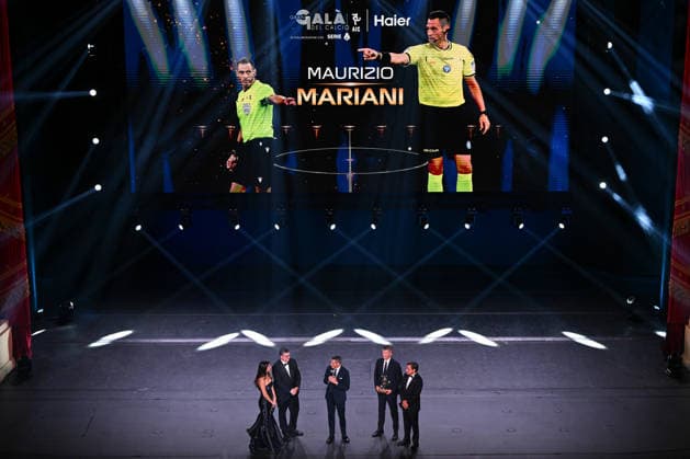 IPA88042423 - Referee Maurizio Mariani is seen on stage during the AIC Gran Gala del Calcio on September 2, 2026, at La Scala theater in Milan, Italy  Copyright: xTizianoxBallabio IPAxSportx xx 88042423