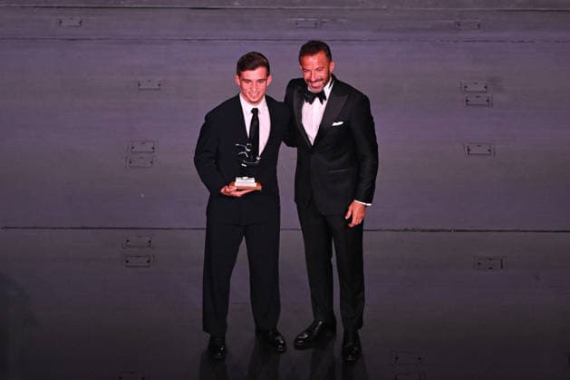 IPA88042438 - Francisco Conceicao of Juventus FC and Alessandro Del Piero are seen on stage during the AIC Gran Gala del Calcio on September 2, 2026, at La Scala theater in Milan, Italy  Copyright: xTizianoxBallabio IPAxSportx xx 88042438
