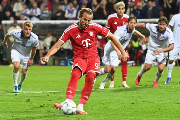 Harry KANE (M) schiesst das Tor zum 1-4 per Elfmeter, Fussball DFB Pokal, 1. Hauptrunde, VfL Osnabrueck - FC Bayern Muenchen 1-4- am 02.09.2026 im Stadion an der Bremer Bruecke Osnabrueck Deutschland. DFL DFB regulations prohibit any use of photographs as image sequences and or quasi-video Â