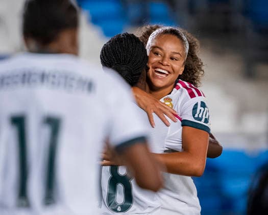 Real Madrid CF v Ajax - Women s Champions League 2026 27 Players of Real Madrid CF (from L to R) Linda Caicedo, Felicia Schroder celebrates a goal during the UEFA Women s Champions League 2026 27 third qualifying round second leg football match between Real Madrid and Ajax at Estadio Alfredo Di Stefano on September 2, 2026 in Madrid, Spain. Madrid Estadio Alfredo Di Stefano Madrid Spain Copyright: xAlbertoxGardinx AGardin_20260902_Foot_WCha_Rea_Mad_Aja_0057