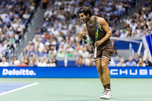 Carlos Alcaraz of Spain reacts after winning a point against Jaime Faria of Portugal in the second set of their second round match in Arthur Ashe Stadium at the 2026 US Open Tennis Championships at the USTA Billie Jean King National Tennis Center in New York City on Wednesday, September 2, 2026.  NYP20260902327 COREYxSIPKIN