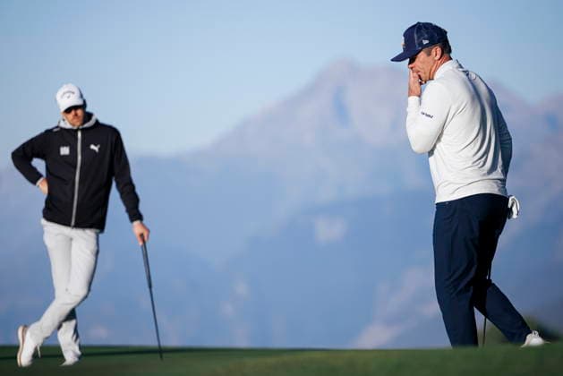 European Masters Golf Tournament in Crans-Montana Paul Casey from Britain (right) during the first round of the DP World Tour Omega European Masters Golf Tournament, in Crans-Montana, Switzerland, 03 September 2026. Crans-Montana Wallis Switzerland  Copyright: xVALENTINxFLAURAUDx