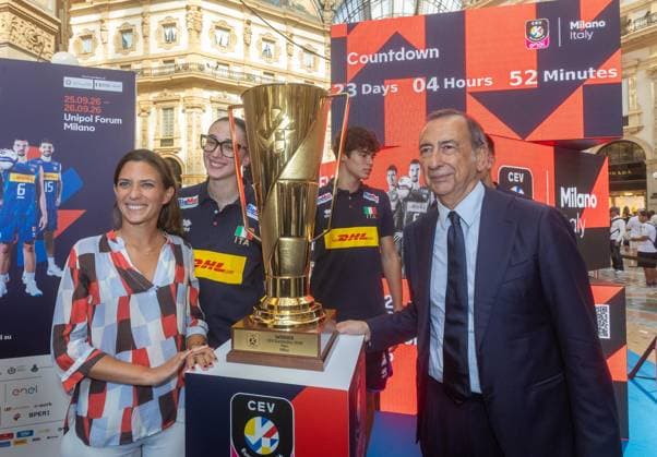 Martina Riva e Giuseppe Sala. Presentazione CountDown Clock del Prossimo Cel Enel Eurovolley 2026 in Galleria Vittorio Emanuele. GiovedÃ¬ 3 settembre 2026. Milano, Italia. (foto Stefano Porta LaPresse) Unveiling of the Countdown Clock for the upcoming Enel EuroVolley 2026 in Galleria Vittorio Emanuele. - Milan, Italy - September 3, 2026 (photo Stefano Porta LaPresse)  Copyright: xStefanoxPortax LaPressex