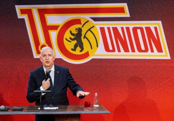 Fußball, Herren, Saison 2026 2027, 1. Bundesliga, 1. FC Union Berlin, Ordentliche Mitgliederversammlung im Stadion An der Alten Försterei, im Bild: Präsident Dirk Zingler (1. FC Union), 03.09.2026, *** Soccer, Men s, 2026–2027 Season, Bundesliga 1, 1. FC Union Berlin, Annual General Meeting at the An der Alten Försterei Stadium; pictured: 1. FC Union President Dirk Zingler, September 3, 2026, Copyright: xMatthiasxKochx