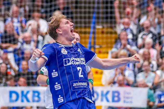 2026.09.03, xkwix, Handball, Handball-Bundesliga, TBV Lemgo Lippe - HSG Wetzlar, PHOENIX CONTACT arena, 2.Spieltag, Saison 2026 2027: Lukas Hutecek (TBV Lemgo Lippe 2) jubelt sehr Photo: xKamilxWilkowskixPressefotoKochx Nordrhein-Westfalen Deutschland
