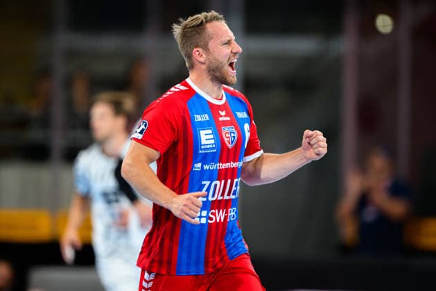 Bietigheim: HBL - 26 27 - SG BBM Bietigheim - THW Kiel Lukas Wucherpfennig (Bietigheim) Jubel Freude Emotion Torjubel Torschuetze Torschütze Bietigheim-Bissingen Egetrans Arena Baden-Württemberg Deutschland