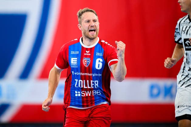 Bietigheim: HBL - 26 27 - SG BBM Bietigheim - THW Kiel Lukas Wucherpfennig (Bietigheim) Jubel Freude Emotion Torjubel Torschuetze Torschütze Bietigheim-Bissingen Egetrans Arena Baden-Württemberg Deutschland