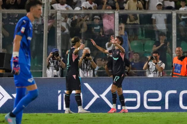 IPA88077064 - Dennis Johnsen (Palermo F.C.) celebrates after scoring a goal during the Coppa Italia Round of 16 match between Palermo F.C. and Mantova 1911 at the Renzo Barbera Stadium in Palermo, Italy, on September 3, 2026.  Copyright: xVincenzoxOrlando IPAxSportx xx 88077064