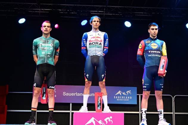 03.09.2026 xkhx Sauerland Rundfahrt 2026 internationales Etappenrennen Etappe 1 Sieger Ben Zwiehoff (Red Bull - Bora - hansgrohe Rookies) 2. Platz Miguel Heidemann (Rembe - rad-net) 3. Platz Enaut Urkaregi (Lidl - Trek Future Racing)