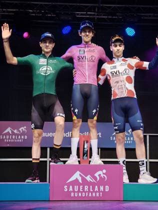 03.09.2026 xkhx Sauerland Rundfahrt 2026 internationales Etappenrennen Etappe 1 Sieger Ben Zwiehoff (Red Bull - Bora - hansgrohe Rookies) 2. Platz Miguel Heidemann (Rembe - rad-net) 3. Platz Enaut Urkaregi (Lidl - Trek Future Racing)