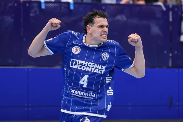 2026.09.03, xkwix, Handball, Handball-Bundesliga, TBV Lemgo Lippe - HSG Wetzlar, PHOENIX CONTACT arena, 2.Spieltag, Saison 2026 2027: Samuel Zehnder (TBV Lemgo Lippe 4) jubelt Photo: xKamilxWilkowskixPressefotoKochx Nordrhein-Westfalen Deutschland